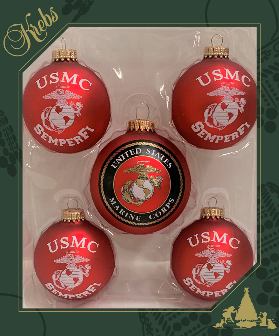 U.S. Marine Logo and Saying 5 Pack Glass Ornaments