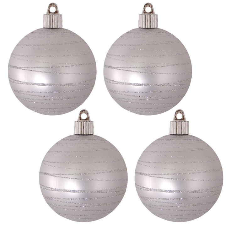 Christmas By Krebs 3 1/4" (80mm) Ornament [4 Pieces] Commercial Grade Indoor and Outdoor Shatterproof Plastic, Water Resistant Ball Shape Ornament Decorations (Grey with Tangle)