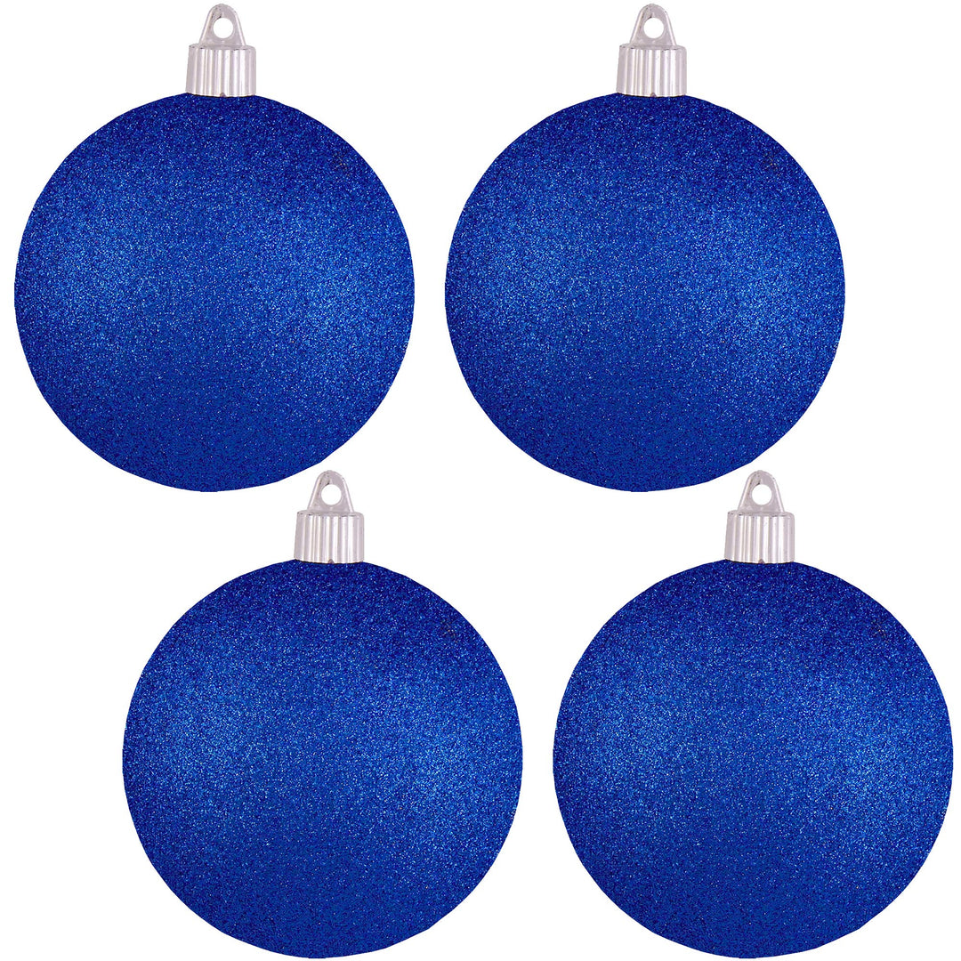 Christmas By Krebs 4" (100mm) Dark Blue Glitter [4 Pieces] Solid Commercial Grade Indoor and Outdoor Shatterproof Plastic, Water Resistant Ball Ornament Decorations