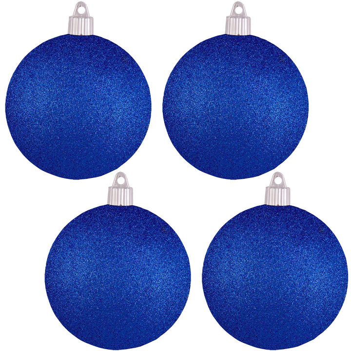 Christmas By Krebs 4" (100mm) Dark Blue Glitter [4 Pieces] Solid Commercial Grade Indoor and Outdoor Shatterproof Plastic, Water Resistant Ball Ornament Decorations
