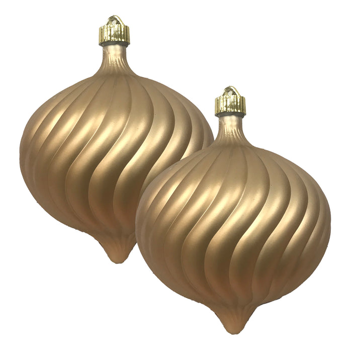 Christmas By Krebs 6" (150mm) Swirled Onion Shiny Gilded Gold [2 Pieces] Solid Commercial Grade Indoor and Outdoor Shatterproof Plastic, UV and Water Resistant Ball Ornament Decorations