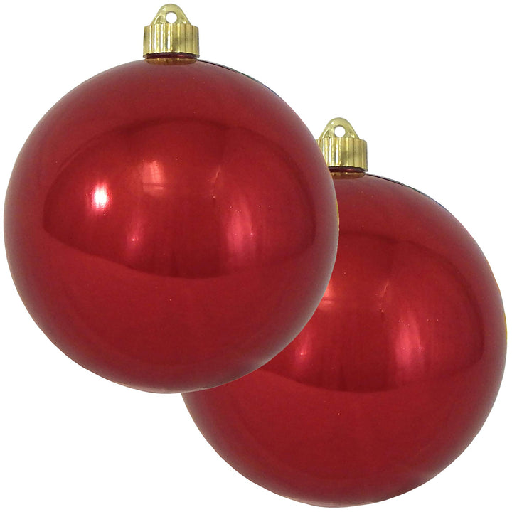 Christmas By Krebs 6" (150mm) Shiny Sonic Red [2 Pieces] Solid Commercial Grade Indoor and Outdoor Shatterproof Plastic, UV and Water Resistant Ball Ornament Decorations