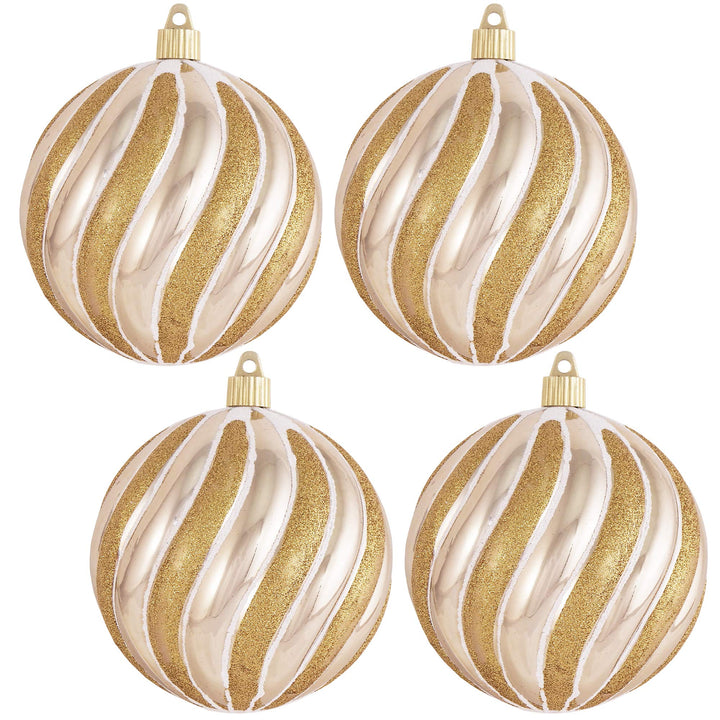 Christmas By Krebs 4 3/4" (120mm) Ornament [4 Pieces] Commercial Grade Indoor & Outdoor Shatterproof Plastic, Water Resistant Ball Shape Ornament Decorations (Gilded Gold with Gold/White Swirls)