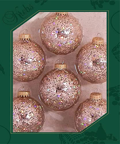 Glass Christmas Tree Ornaments - 67mm / 2.63" [6 Pieces] Designer Balls from Christmas By Krebs Seamless Hanging Holiday Decor (Metallic Gold Spangle)
