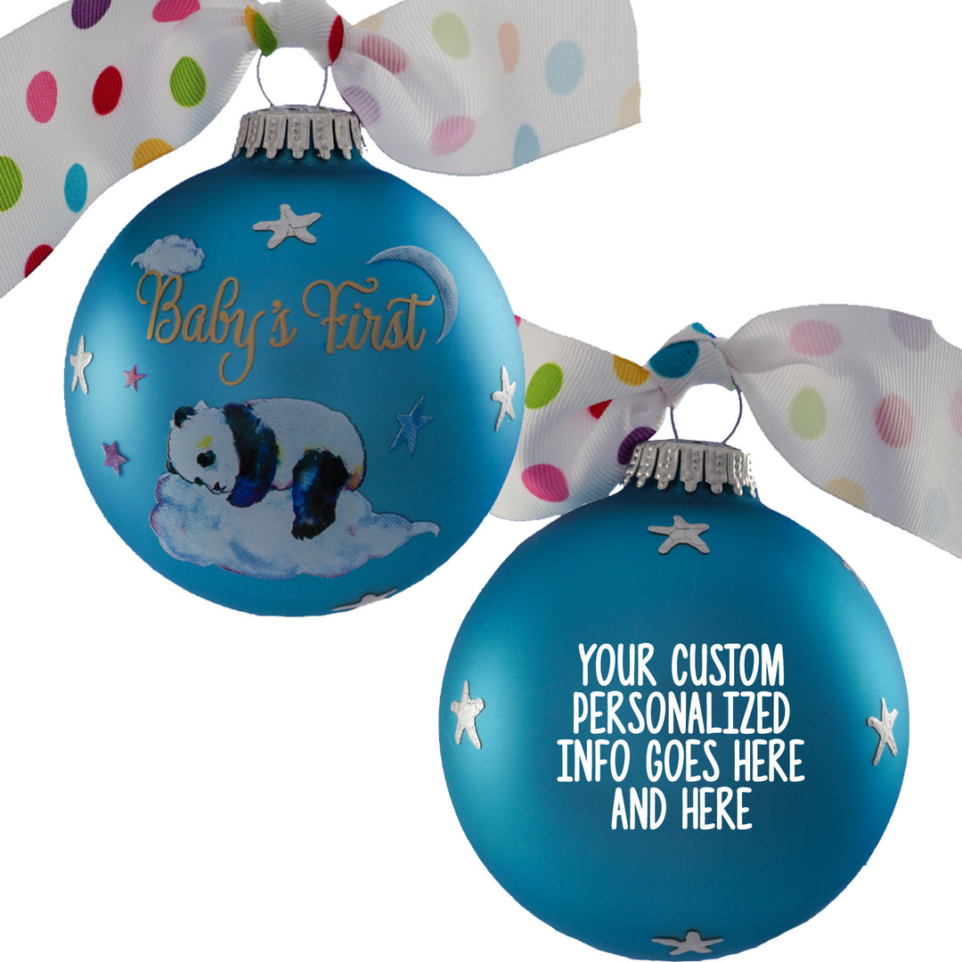 3 1/4 Hugs - Personalized Giftable Glass Ball Ornament with Baby's First Panda Boy Design