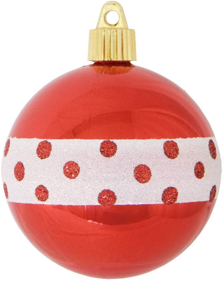 Christmas By Krebs 3 1/4" (80mm) Ornament [4 Pieces] Commercial Grade Indoor and Outdoor Shatterproof Plastic, Water Resistant Ball Shape Ornament Decorations (Red with Dots)