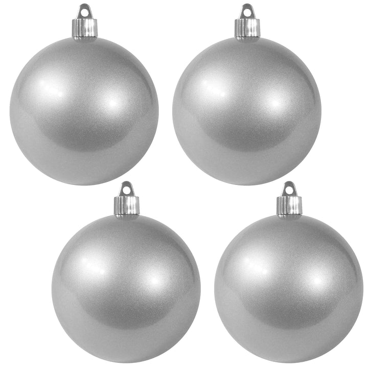 Christmas By Krebs 4" (100mm) Candy Silver [4 Pieces] Solid Commercial Grade Indoor and Outdoor Shatterproof Plastic, UV and Water Resistant Ball Ornament Decorations