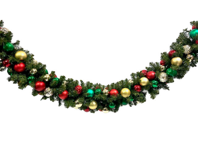 Christmas By Krebs Shatterproof 9 Ft. Garland Decorating Kits - ORNAMENTS ONLY - UV and Weather Resistant (Traditional Red Green & Gold)