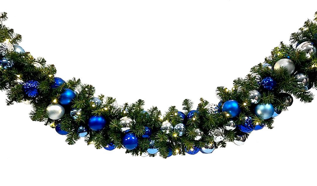 Christmas By Krebs Shatterproof 9 Ft. Garland Decorating Kits - ORNAMENTS ONLY - UV and Weather Resistant (Blue & Silver)