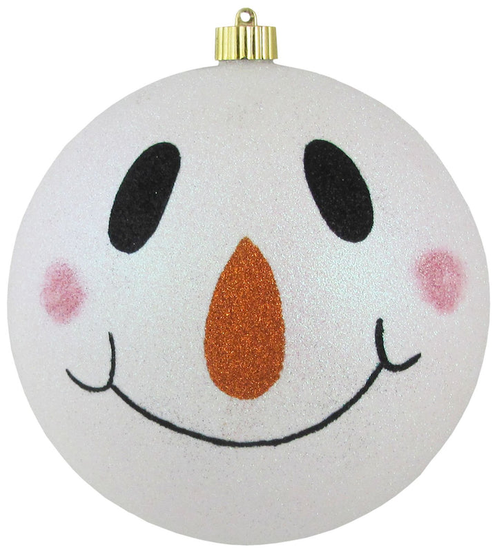 Christmas By Krebs 8" (200mm) Commercial Grade Indoor Outdoor Moisture Resistant Shatterproof Plastic Ball Ornament (Snowball Glitter Smiley Face)