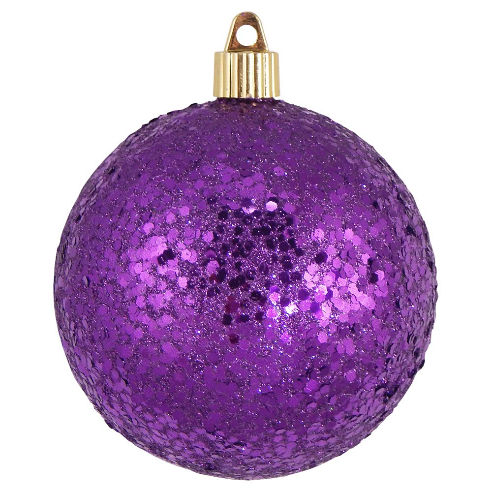 Christmas By Krebs 4" (100mm) Purple Glitz [4 Pieces] Solid Commercial Grade Indoor and Outdoor Shatterproof Plastic, Water Resistant Ball Ornament Decorations