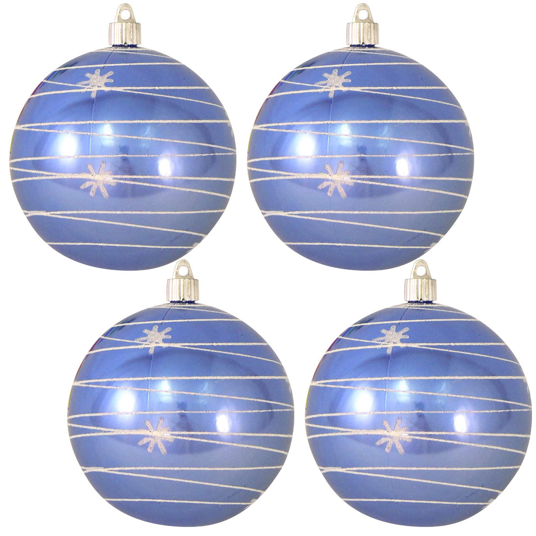 Christmas By Krebs 4 3/4" (120mm) Ornament [4 Pieces] Commercial Grade Indoor & Outdoor Shatterproof Plastic, Water Resistant Ball Shape Ornament Decorations (Polar Blue/Tangles and Stars)