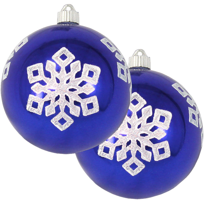 Christmas By Krebs 6" (150mm) Ornament, [2 Pieces], Commercial Grade Indoor and Outdoor Shatterproof Plastic, Water Resistant Decorated Ball Shape Ornament Decorations (Azure Blue with Snowflakes)