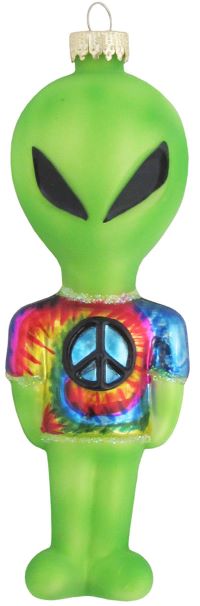 Christmas By Krebs Blown Glass  Collectible Tree Ornaments  (5 1/4" Tie Dye Alien)