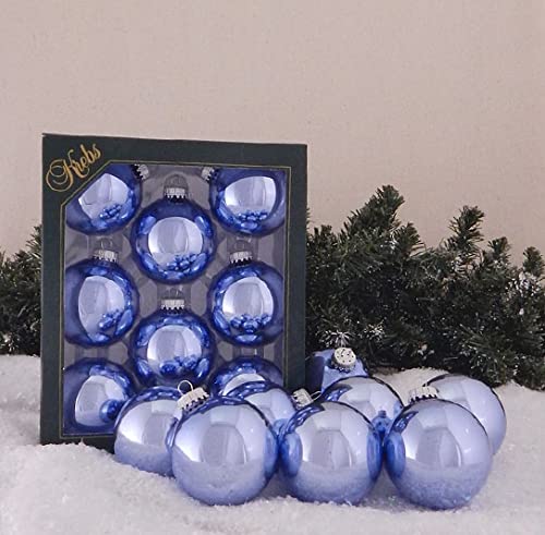 Glass Christmas Tree Ornaments - 67mm / 2.63" [8 Pieces] Designer Balls from Christmas By Krebs Seamless Hanging Holiday Decor (Shiny Alpine Blue)