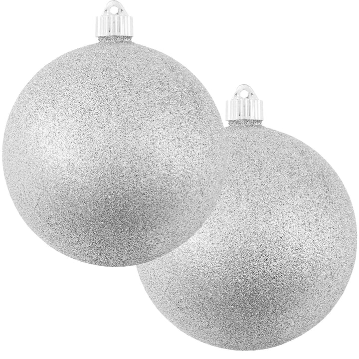 Christmas By Krebs 6" (150mm) Silver Glitter [2 Pieces] Solid Commercial Grade Indoor and Outdoor Shatterproof Plastic, Water Resistant Ball Ornament Decorations