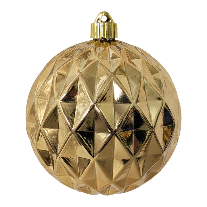 Christmas By Krebs 6" (150mm) Diamond Shiny Gilded Gold [2 Pieces] Solid Commercial Grade Indoor and Outdoor Shatterproof Plastic, UV and Water Resistant Ball Ornament Decorations