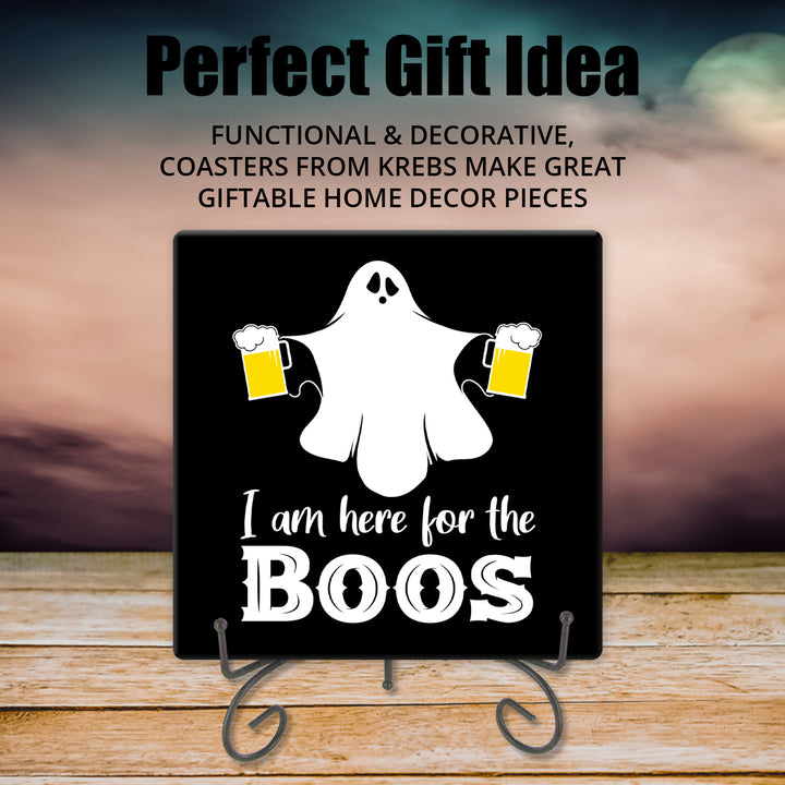 [Set of 4] 4" Premium Absorbent Ceramic Square Halloween Party Coaster - Black Cat Head