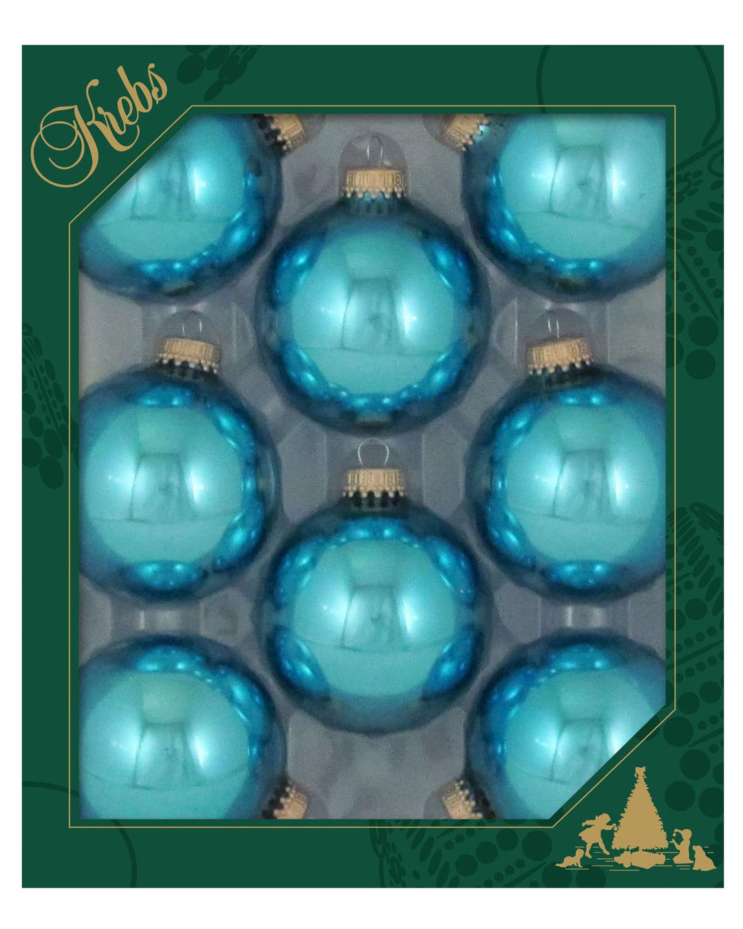 Christmas Tree Ornaments - 67mm / 2.625" [8 Pieces] Designer Glass Baubles from Christmas By Krebs - Handcrafted Seamless Hanging Holiday Decor for Trees (Shiny Pale Turquoise)