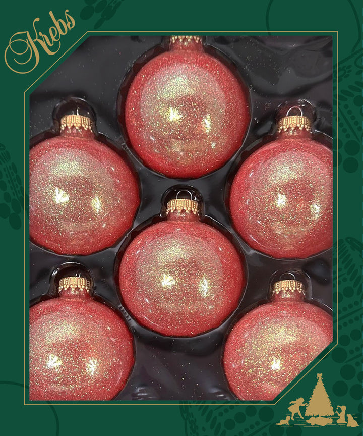 Glass Christmas Tree Ornaments - 67mm / 2.63" [6 Pieces] Designer Balls from Christmas By Krebs Seamless Hanging Holiday Decor (Fire Red Sparkle)