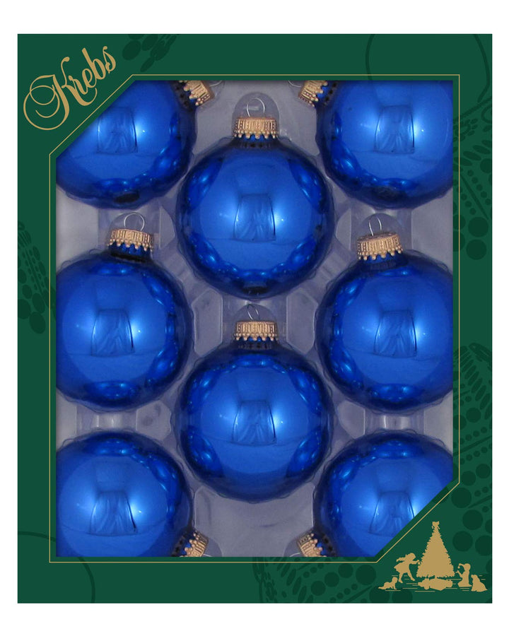 Christmas By Krebs Made in The USA Designer Seamless Glass Christmas Ball Ornaments, 2 5/8" (67mm), 8 Pieces (Shiny Victoria Blue)