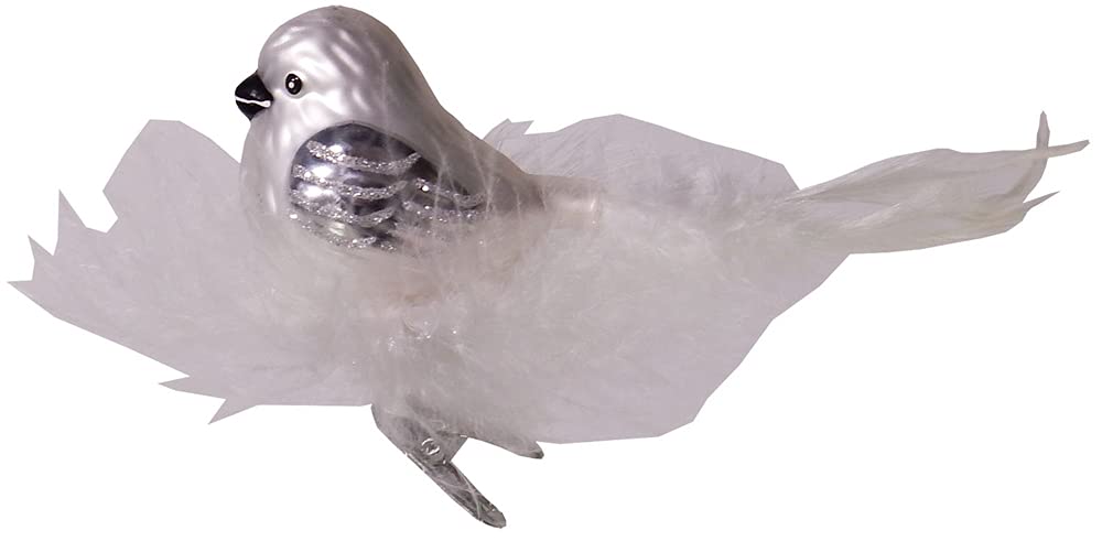 Christmas Tree Ornaments - Figurine Glass from Christmas By Krebs - Handcrafted Hanging Holiday Decor for Trees (6" Silver Bird with Nest)