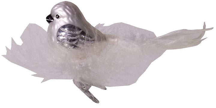 Christmas Tree Ornaments - Figurine Glass from Christmas By Krebs - Handcrafted Hanging Holiday Decor for Trees (6" Silver Bird with Nest)