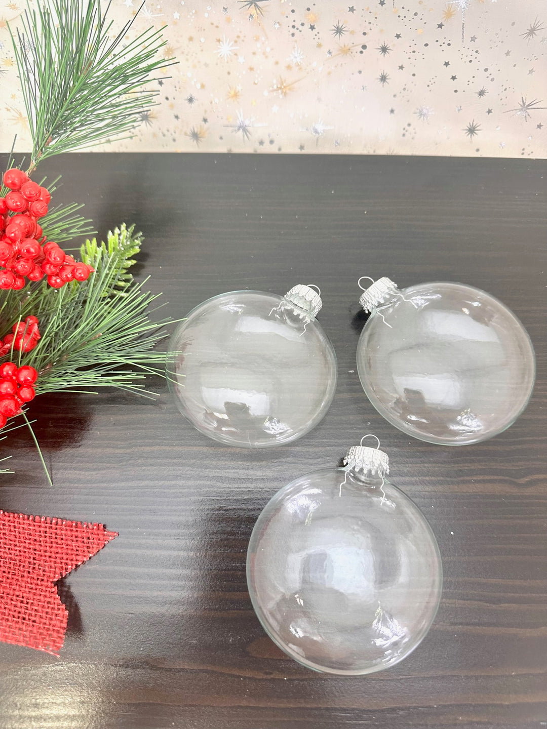 Christmas By Krebs 3" (76mm) Craft Glass Ornament [6 Pieces], Designer Heirloom  (Clear Craft Disc Silver Crown Caps)