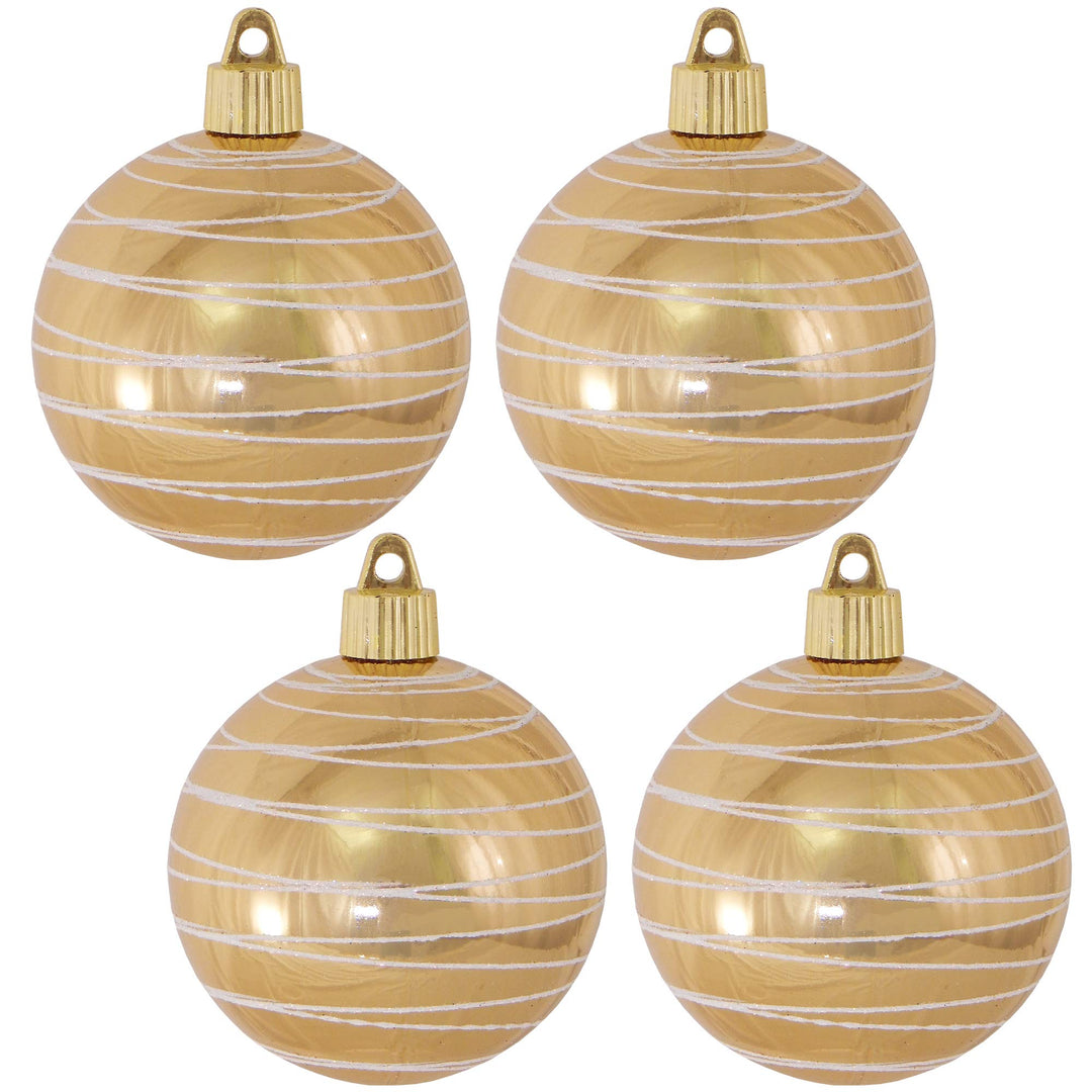 Christmas By Krebs 3 1/4" (80mm) Ornament [4 Pieces] Commercial Grade Indoor and Outdoor Shatterproof Plastic, Water Resistant Ball Shape Ornament Decorations (Gold with Tangles)