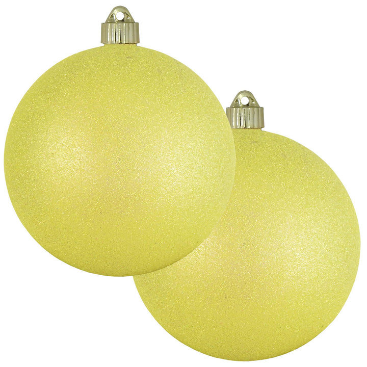 Christmas By Krebs 6" (150mm) Yellow Glitter [2 Pieces] Solid Commercial Grade Indoor and Outdoor Shatterproof Plastic, Water Resistant Ball Ornament Decorations