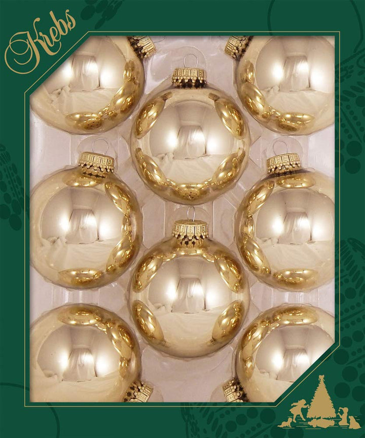 Glass Christmas Tree Ornaments - 67mm / 2.63" [8 Pieces] Designer Balls from Christmas By Krebs Seamless Hanging Holiday Decor (Shiny Molten Gold)