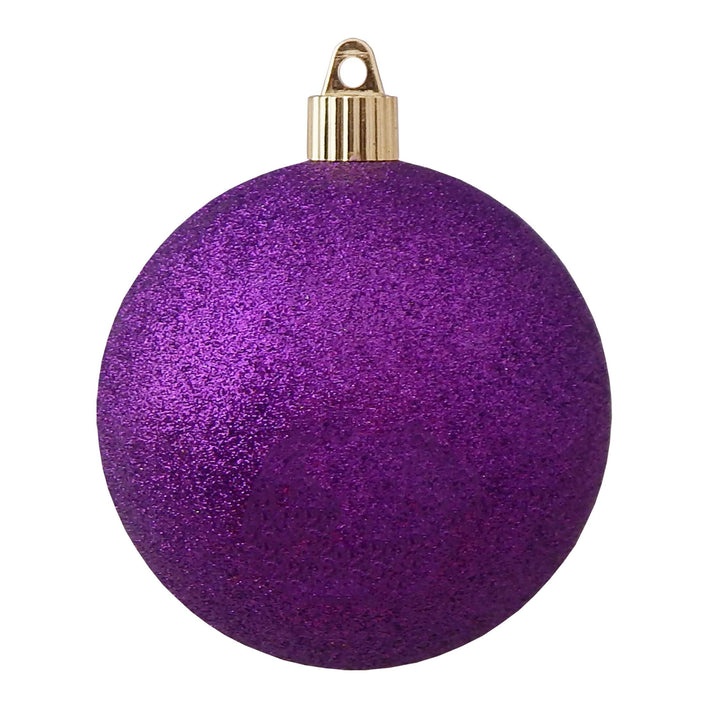 Christmas By Krebs 4" (100mm) Purple Glitter [4 Pieces] Solid Commercial Grade Indoor and Outdoor Shatterproof Plastic, Water Resistant Ball Ornament Decorations