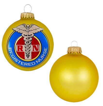 Christmas Tree Ornaments - 80mm / 3.25" Decorated Collectible Glass Balls from Christmas by Krebs - Handmade Hanging Holiday Decorations for Trees (Gold Velvet with Nurse Icon)