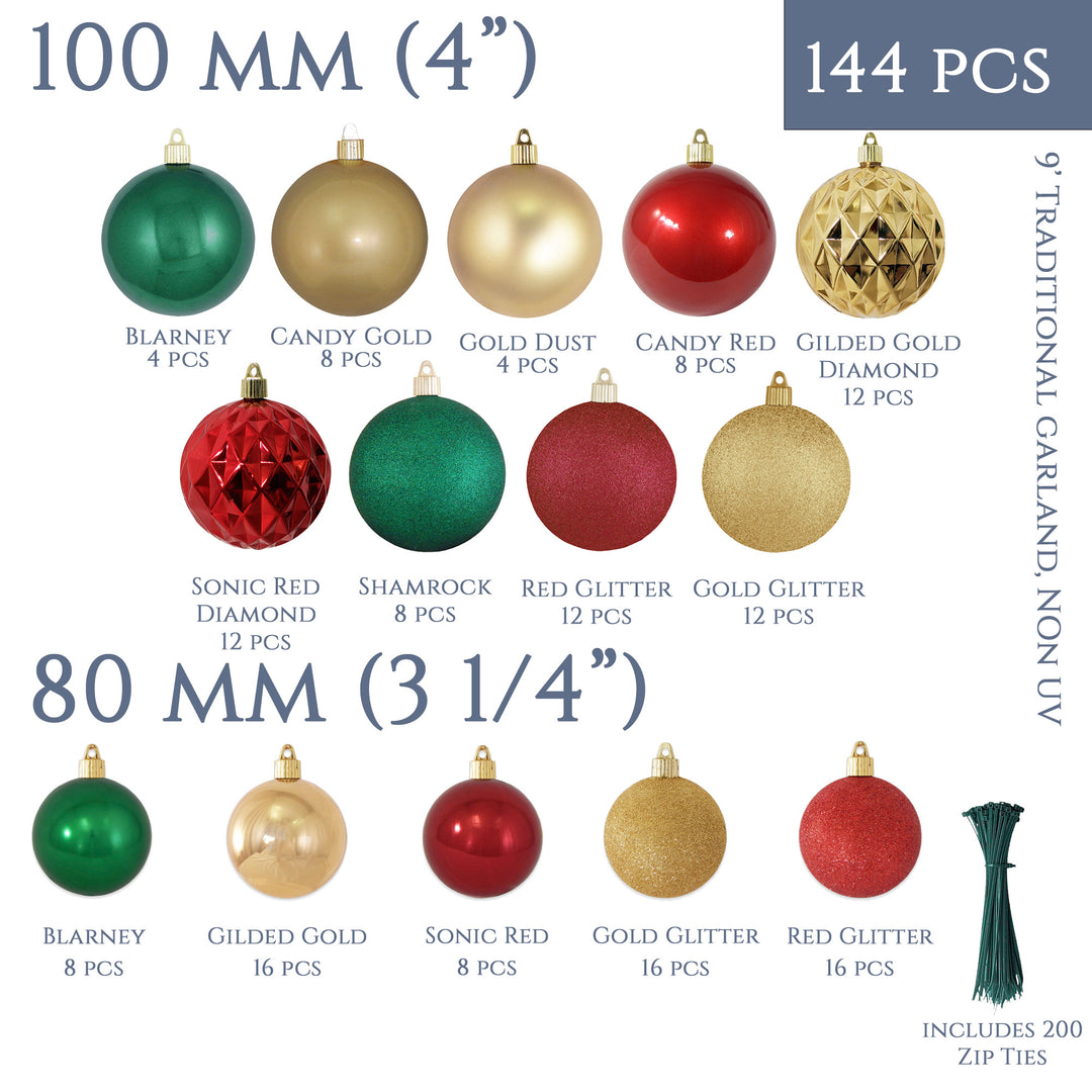 Christmas by Krebs Shatterproof Interior 9 Ft. Garland Decorating Kit - ORNAMENTS ONLY (Traditional)