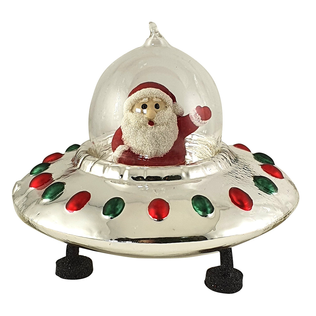 Christmas By Krebs Blown Glass  Collectible Tree Ornaments  (4 1/2" Santa In Silver UFO)