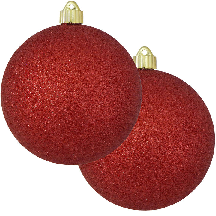 Christmas By Krebs 6" (150mm) Red Glitter [2 Pieces] Solid Commercial Grade Indoor and Outdoor Shatterproof Plastic, Water Resistant Ball Ornament Decorations