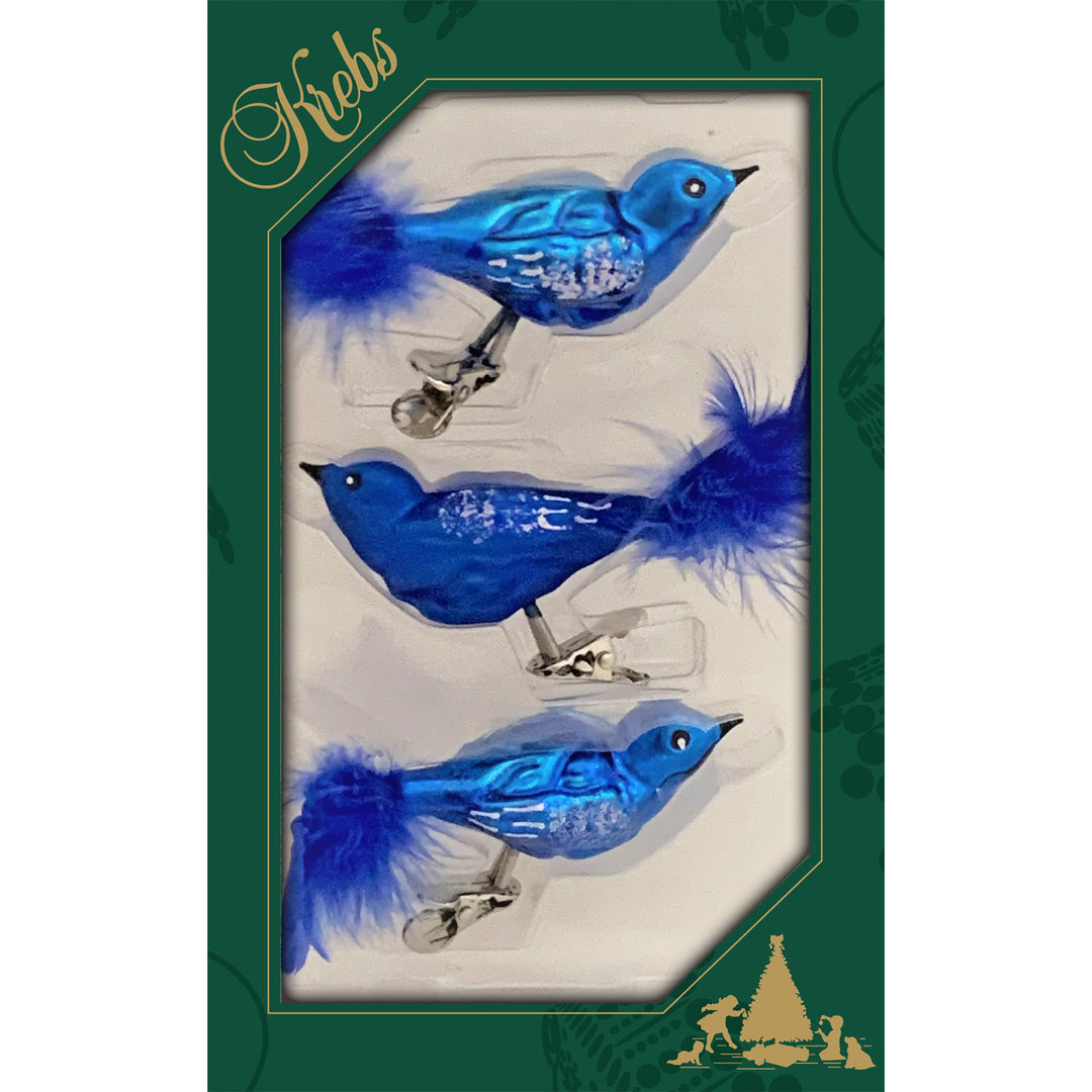 Glass Christmas Tree Ornaments - Decorated from Christmas by Krebs - Handmade Seamless Hanging Holiday Decorations for Trees (5 3/4" Victoria Blue & Royal Velvet Clip On Birds [3 Pieces])
