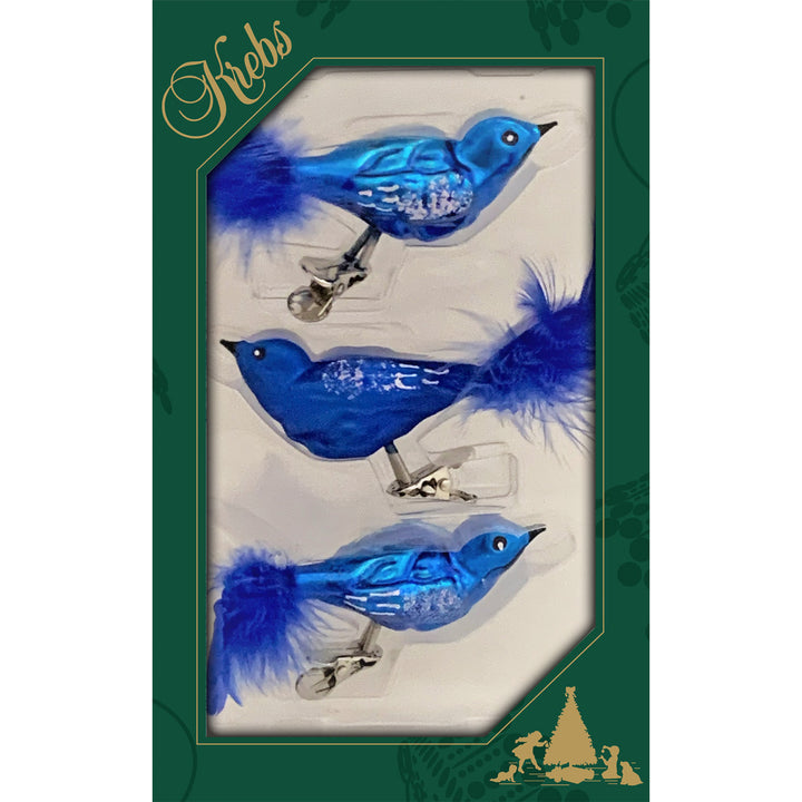 Glass Christmas Tree Ornaments - Decorated from Christmas by Krebs - Handmade Seamless Hanging Holiday Decorations for Trees (5 3/4" Victoria Blue & Royal Velvet Clip On Birds [3 Pieces])