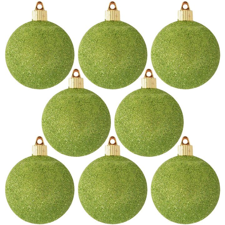 Christmas By Krebs 3 1/4" (80mm) Lime Green Glitter [8 Pieces] Solid Commercial Grade Indoor and Outdoor Shatterproof Plastic, Water Resistant Ball Ornament Decorations