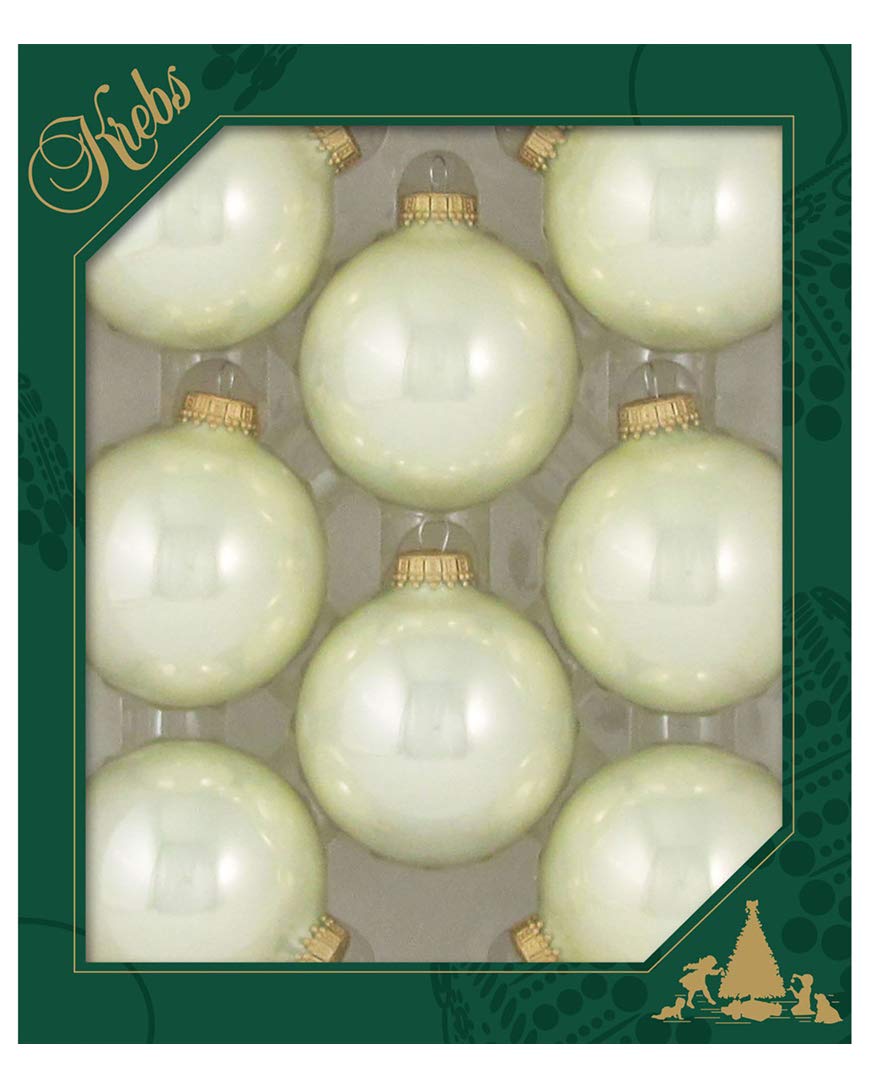 Glass Christmas Tree Ornaments - 67mm / 2.63" [8 Pieces] Designer Balls from Christmas By Krebs Seamless Hanging Holiday Decor (Shiny Pearl)