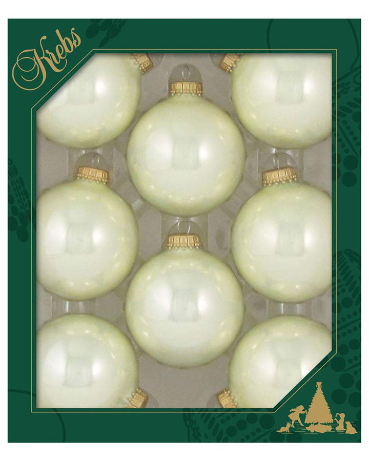 Christmas By Krebs Made in The USA Designer Seamless Glass Christmas Ball Ornaments, 2 5/8" (67mm), 8 Pieces (Shiny Pearl)