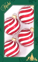 Glass Christmas Tree Ornaments - 67mm/2.63" [4 Pieces] Decorated Balls from Christmas by Krebs Seamless Hanging Holiday Decor (Porcelain White with Red Swirls)