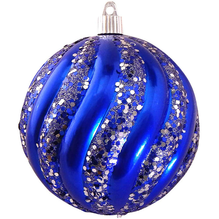 Christmas By Krebs 4 3/4" (120mm) Ornament [4 Pieces] Commercial Grade Indoor & Outdoor Shatterproof Plastic, Water Resistant Ball Shape Ornament Decorations (Azure Blue Ripple with Silver Swirls)