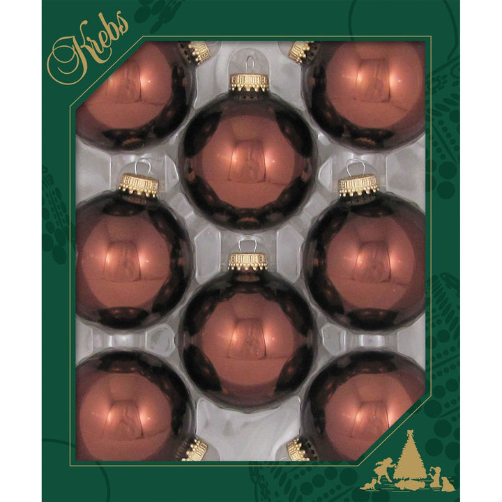 Glass Christmas Tree Ornaments - 67mm / 2.63" [8 Pieces] Designer Balls from Christmas By Krebs Seamless Hanging Holiday Decor (Shiny Friar Brown)