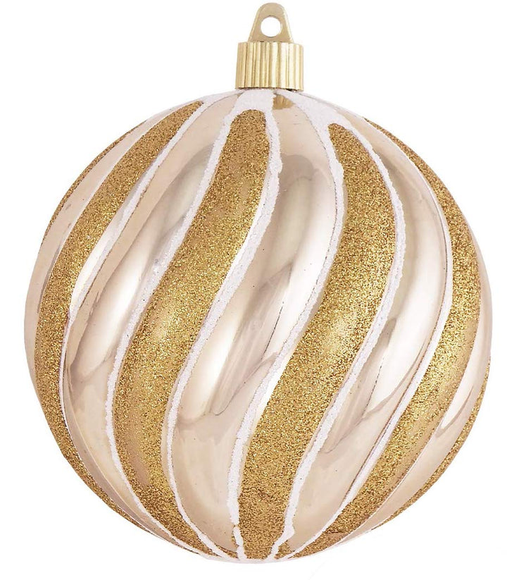 Christmas By Krebs 4 3/4" (120mm) Ornament [4 Pieces] Commercial Grade Indoor & Outdoor Shatterproof Plastic, Water Resistant Ball Shape Ornament Decorations (Gilded Gold with Gold/White Swirls)