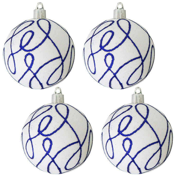 Christmas By Krebs 4" (100mm) Ornament [4 Pieces] Commercial Grade Indoor and Outdoor Shatterproof Plastic, Water Resistant Ball Decorated Ornaments (Snowball Glitter White with Loops)