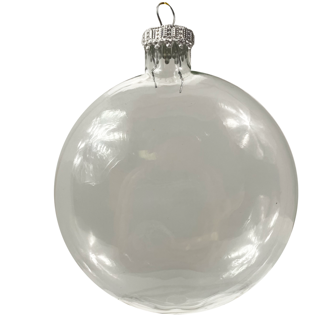Christmas By Krebs 3" (76mm) Craft Glass Ornament [6 Pieces], Designer Heirloom  (Clear Craft Disc Silver Crown Caps)