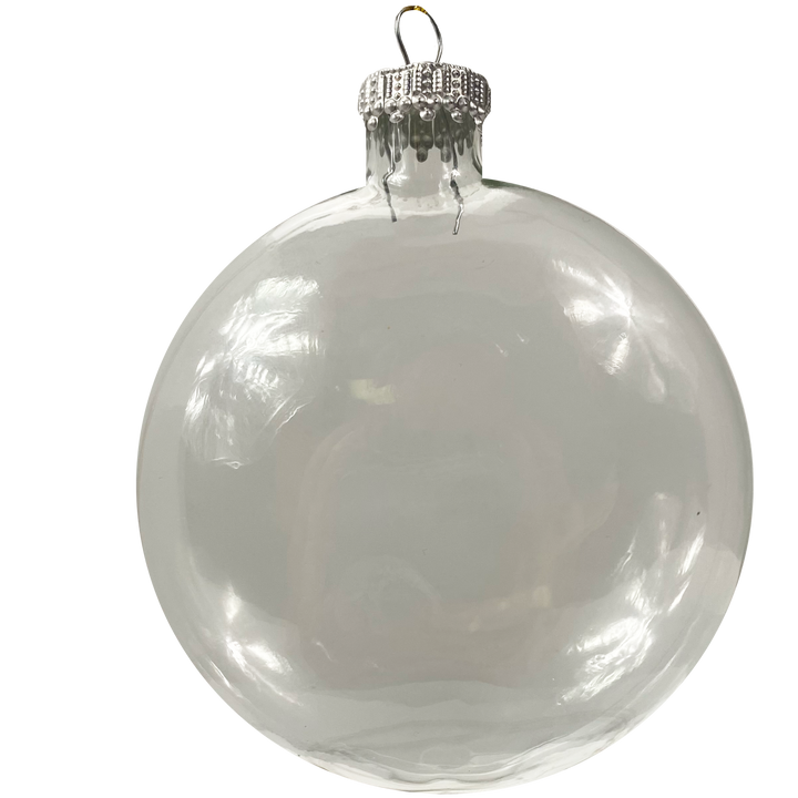 Christmas By Krebs 3" (76mm) Craft Glass Ornament [6 Pieces], Designer Heirloom  (Clear Craft Disc Silver Crown Caps)