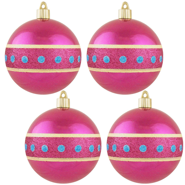 Christmas By Krebs 4" (100mm) Ornament [4 Pieces] Commercial Grade Indoor and Outdoor Shatterproof Plastic, Water Resistant Ball Decorated Ornaments (Tutti Frutti Pink with Band)
