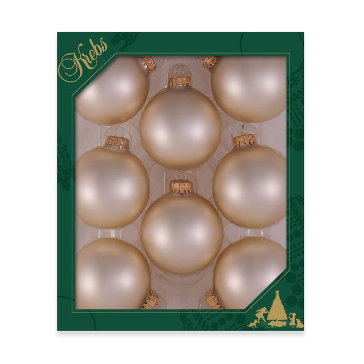 Glass Christmas Tree Ornaments - 67mm / 2.63" [8 Pieces] Designer Balls from Christmas By Krebs Seamless Hanging Holiday Decor (Velvet Oyster Beige)